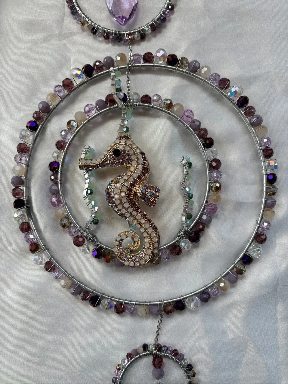 Seahorse Crystal Sun Catcher - Purple & Silver Hanging Ornament